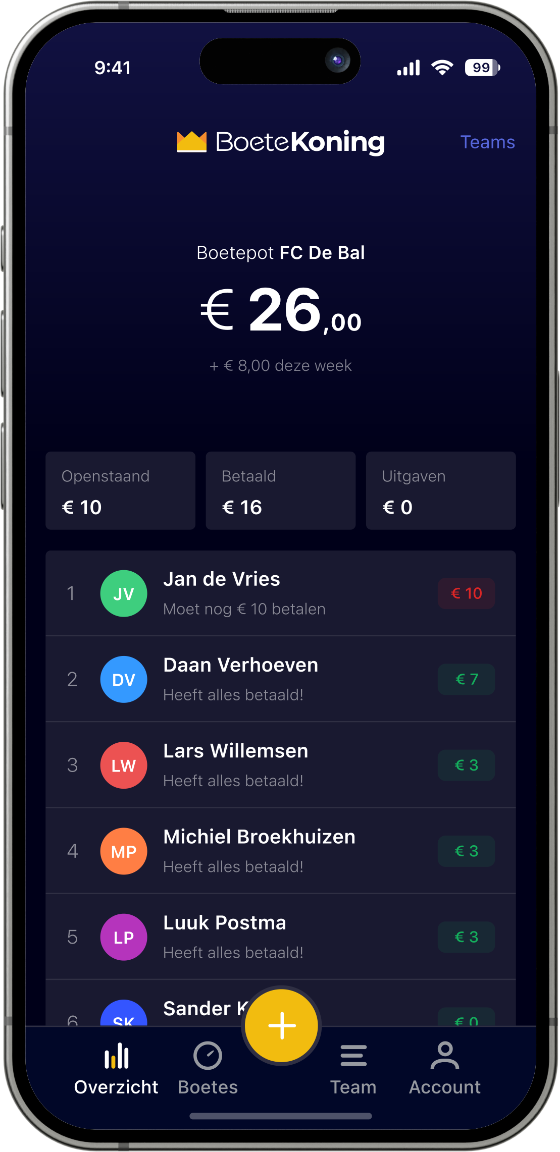 Voorbeeld van de BoeteKoning app