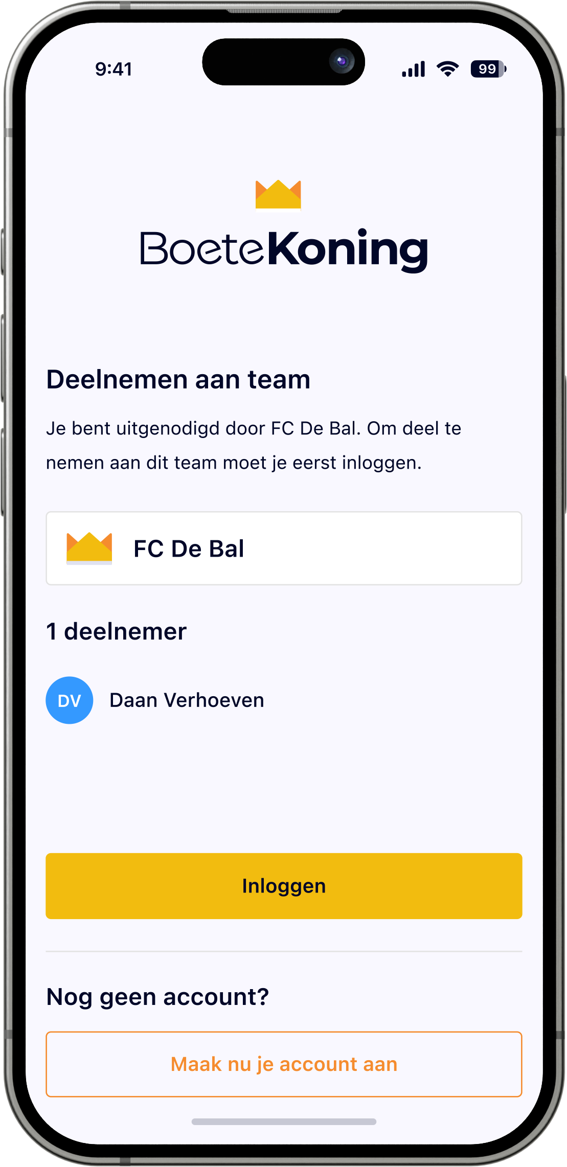 Teamleden uitnodigen in BoeteKoning